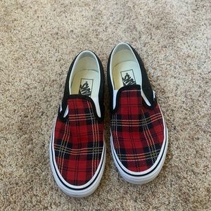 Vans slip on plaid shoes